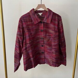 Christopher & Banks Womens Striped Button-Up Jacket Red & Purple XL